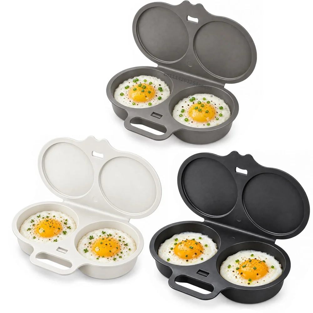 CUISEUR À ŒUFS POUR MICRO-ONDES - POCHOIR À ŒUFS DOUBLE CAVITÉ, CUISEUR À VAPEUR EN MATÉRIAU ALIMENTAIRE ET ANTI-ADHÉSIF, APPAREIL À PETIT-DÉJEUNER SANS HUILE, MOULE DE CUISINE RÉUTILISABLE