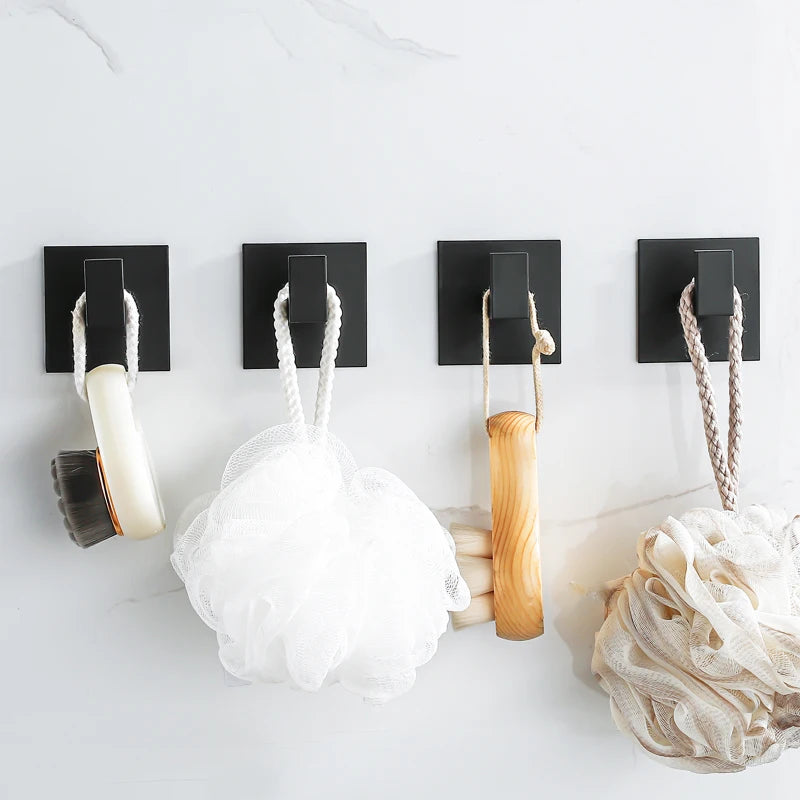 Lot de 1 à 4 crochets muraux adhésifs puissants, patères autocollantes pour vêtements, crochet pour peignoir de douche, crochets à serviettes pour cuisine et salle de bain (Noir)