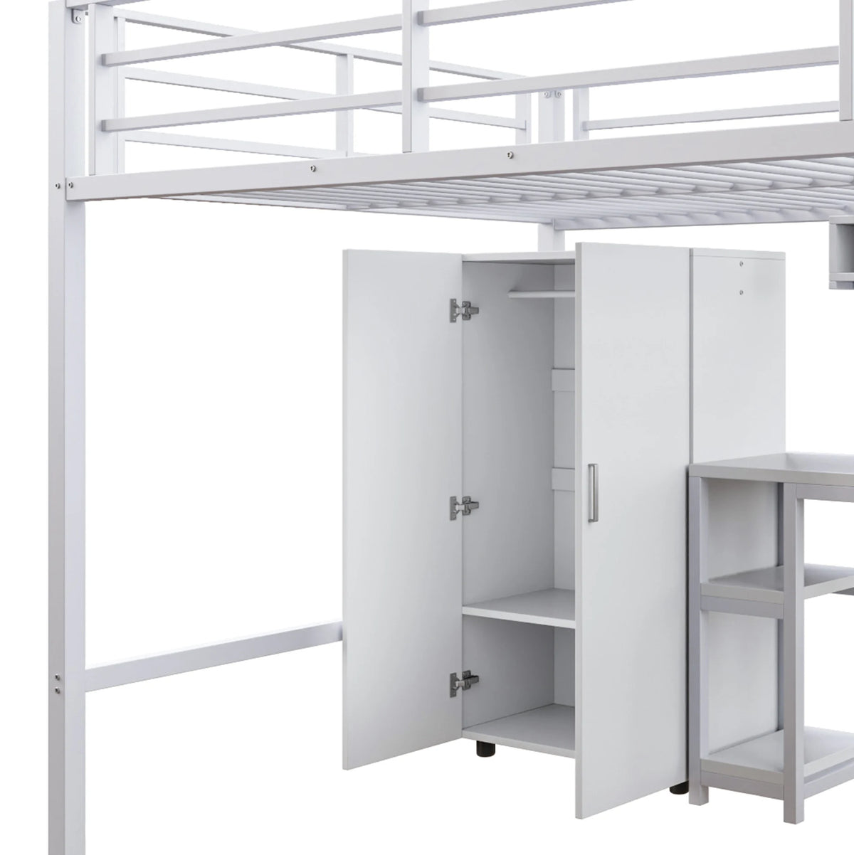 Lit mezzanine pour enfant 140x200cm avec armoire, étagères, rangement dans l'échelle et bureau - Blanc, sans matelas