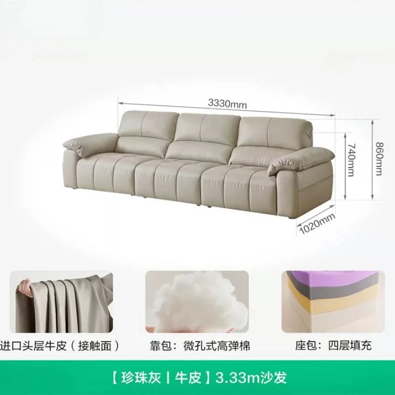 Canapé moderne et simple en cuir de vachette de première couche, canapé droit de luxe léger noir pour le salon et mobilier de